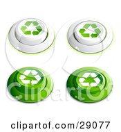 Poster, Art Print Of Set Of White And Green Buttons With Recycle Arrows On Them Includes Depressed Buttons
