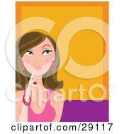 Clipart Illustration Of An Attractive Young Woman Touching Her Finger To Her Lips While Thinking