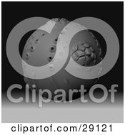 Clipart Illustration Of A Clay Alien Planet With Volcanic Mountains And Craters Over A Gray And Black Background by Leo Blanchette
