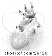 Poster, Art Print Of Silver And White Ao-Maru Robot Waving While Driving Forward In A Hover Rocket