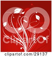 Clipart Illustration Of A Leafy White Plant On A Red Background With Faint Silhouettes