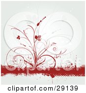 Poster, Art Print Of Red Delicate Flourish And Silhouette On A Grunge Bar On A White Background