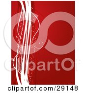 Clipart Illustration Of Red And White Waves And Sparkles Along The Left Side Of A Red Background With Faint Bursts