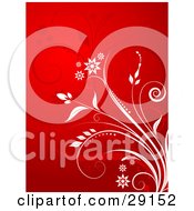 Clipart Illustration Of A White Plant With Flowers Over A Red Background With Faint Plants