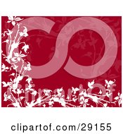 Clipart Illustration Of A Red Background With Faint And White Plants Along The Border