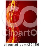Clipart Illustration Of Sparkling Waves Of Orange Yellow White And Red On The Left Edge Of A Red Background
