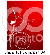 Clipart Illustration Of White Red And Black Plants Curling Over A Red Background