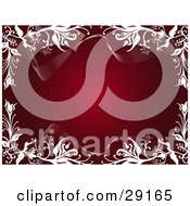 Clipart Illustration Of A Deep Red Background Bordered By White Waves And Vines