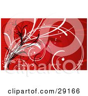 Poster, Art Print Of Black And White Grasses Over A Bursting Red Background