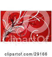 Clipart Illustration Of Black And White Grasses Over A Bursting Red Background