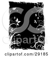 Clipart Illustration Of A Black Background Bordered By White Grunge And Plants