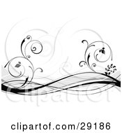 Poster, Art Print Of Black And Gray Waves And Curling Vines Over A White Background