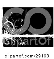 Clipart Illustration Of A Black Background With White Grunge And Grasses By A White Bar