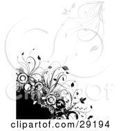 Clipart Illustration Of A Cluster Of Black Grunge Circles And Plants On A White Background With Grasses In The Upper Corner