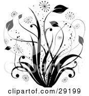 Clipart Illustration Of Black Tall Grasses With Bursts And Sparkles On A White Background