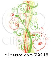 Poster, Art Print Of White Background With Green And Orange Leafy Vines Over Pastel Waves