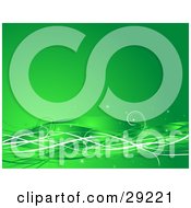 Poster, Art Print Of Green Background With Shiny Green And White Waves With Curls And Sparkles