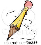 Clipart Illustration Of A Yellow Pencil With An Eraser Tip Writing Notes Or A Letter by erikalchan #COLLC29236-0063
