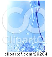 Clipart Illustration Of Blue Purified Water Pouring Down And Splashing Onto A Surface