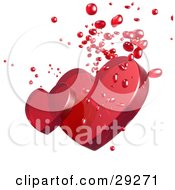 Two Red Transparent Hearts With Droplets On A White Background