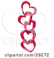 Poster, Art Print Of Chain Of Linked Red Hearts On A White Background