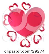 Poster, Art Print Of Clear Red Transparent Heart Surrounded By A Circle Of Hearts
