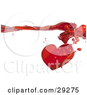 Clipart Illustration Of A Red Heart With Droplets Splashing Through A Surface Of Red Flowing Liquid Love Potion by Tonis Pan