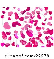 Poster, Art Print Of Background Of Falling Pink Confetti Hearts Over White