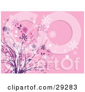 Clipart Illustration Of Purple White And Magenta Flowering Plants Over A Pink Background