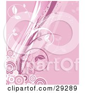 Clipart Illustration Of A Background Of Pink And White Vines Emerging From A Cluster Of Circles