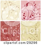 Poster, Art Print Of Set Of Beige Pink Red And Green Floral Backgrounds Of Vines