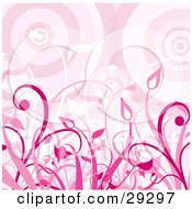 Clipart Illustration Of Pink Grasses Growing Over A Circle Patterned Background
