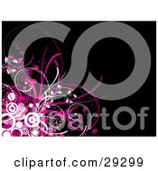 Clipart Illustration Of A Cluster Of White Circles With Pink Grasses Over A Black Background