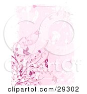 Clipart Illustration Of A Pink Floral Grunge Background Of Pink And White Plants And A White Border Of Grunge