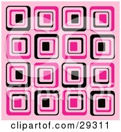 Clipart Illustration Of A Retro Background Of Black And Pink Square Patterns