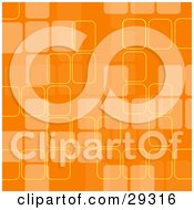 Clipart Illustration Of An Orange Retro Background With Faded Squares And Yellow Outlines