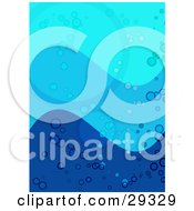 Poster, Art Print Of Three Shades Of Blue Waves With Bubbles And Circles