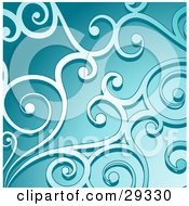 Clipart Illustration Of A Scrolling Pattern On A Gradient Blue Background by KJ Pargeter
