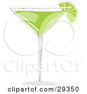 Clipart Illustration Of A Wedge Of Lime With Salt On The Rim Of A Margarita Glass Filled With Green Alcohol by suzib_100