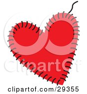 Clipart Illustration Of A Red Heart Being Sewn Together With Black Thread