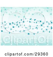 Poster, Art Print Of Gradient Light Blue Background With Strands Of White And Blue Flowers Spanning Across