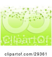 Clipart Illustration Of A Gradient Light Green Background With Strands Of White And Greem Flowers Spanning Across by elaineitalia