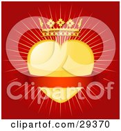 Gold Heart With A Crown And A Blank Red Banner Of A Bursting Golden And Red Background