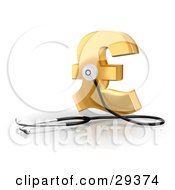 Clipart Illustration Of A Stethoscope Up Against A Golden Pound Sterling Sign Symbolizing Economy Debt And Savings by Frog974 #COLLC29374-0066