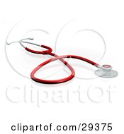 Clipart Illustration Of A Red Doctors Or Veterinarians Stethoscope At Reast On A White Surface