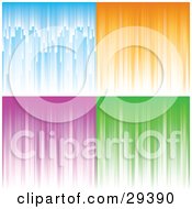 Clipart Illustration Of A Set Of Four Blue Orange Purple And Green Abstract Backgrounds With Gradient White Patterns