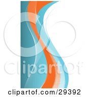 Poster, Art Print Of Waves Of White Blue And Orange With White Lines