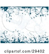 Clipart Illustration Of A Grunge Background With Splatters Bordered By Dark Blue Vines Along The Top And Bottom Borders