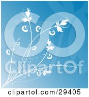 Clipart Illustration Of A Faint Leaf On A Blue Background With A White Sparkling Plant