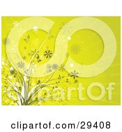 Poster, Art Print Of Green And White Flowering Plants Over A Bursting Green And Yellow Background